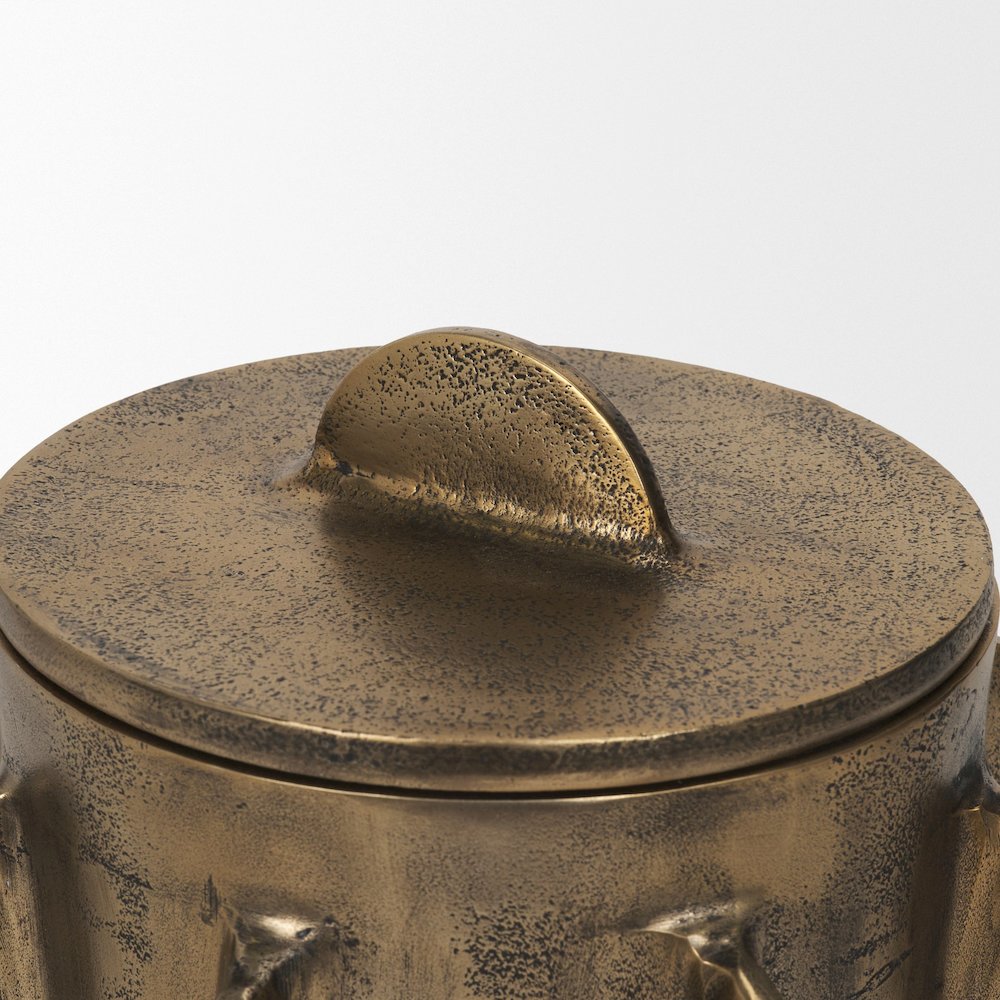 Deacon Large Antiqued Gold Metal Canister with Sculptural Handles