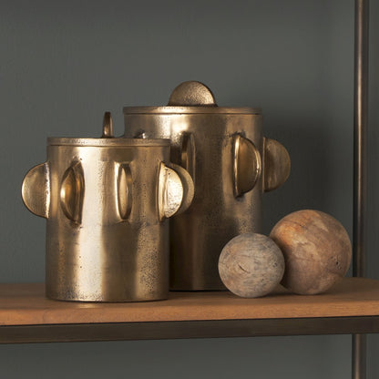 Deacon Large Antiqued Gold Metal Canister with Sculptural Handles