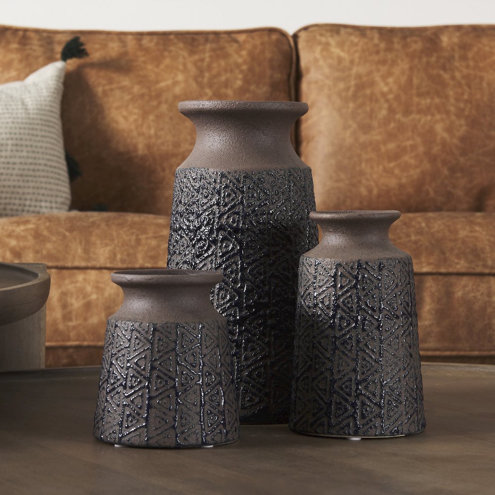 Sefina II Medium Brown/Black Patterned Ceramic Vase