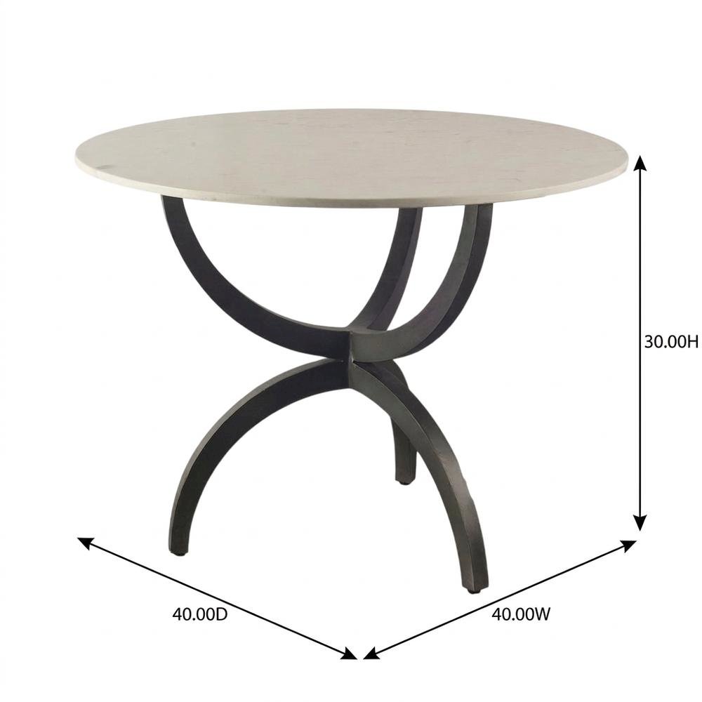 White Marble Top Dining Table with Black Metal Base, Modern Style