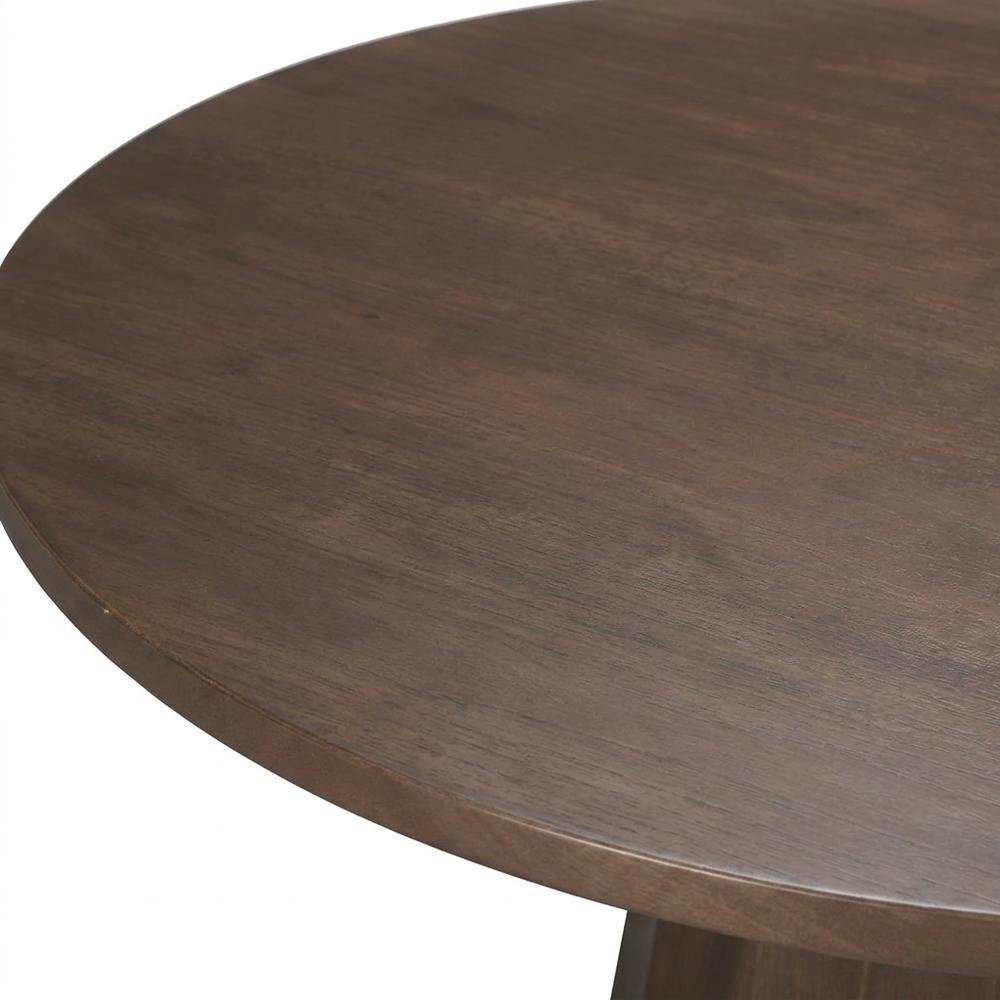 Dark Brown Wood Round Dining Table with Pedestal Base, 60-Inch Size