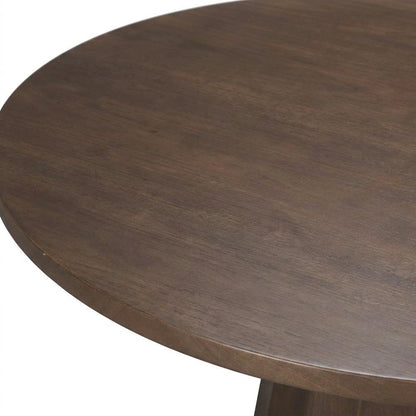 Dark Brown Wood Round Dining Table with Pedestal Base, 60-Inch Size