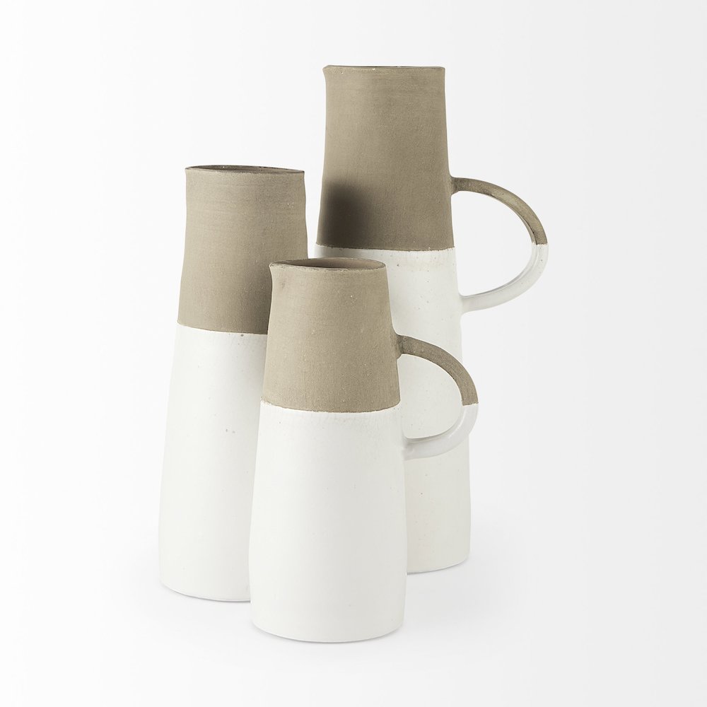 Garand Large 18.8H Two-Toned White Natural Ceramic Jug