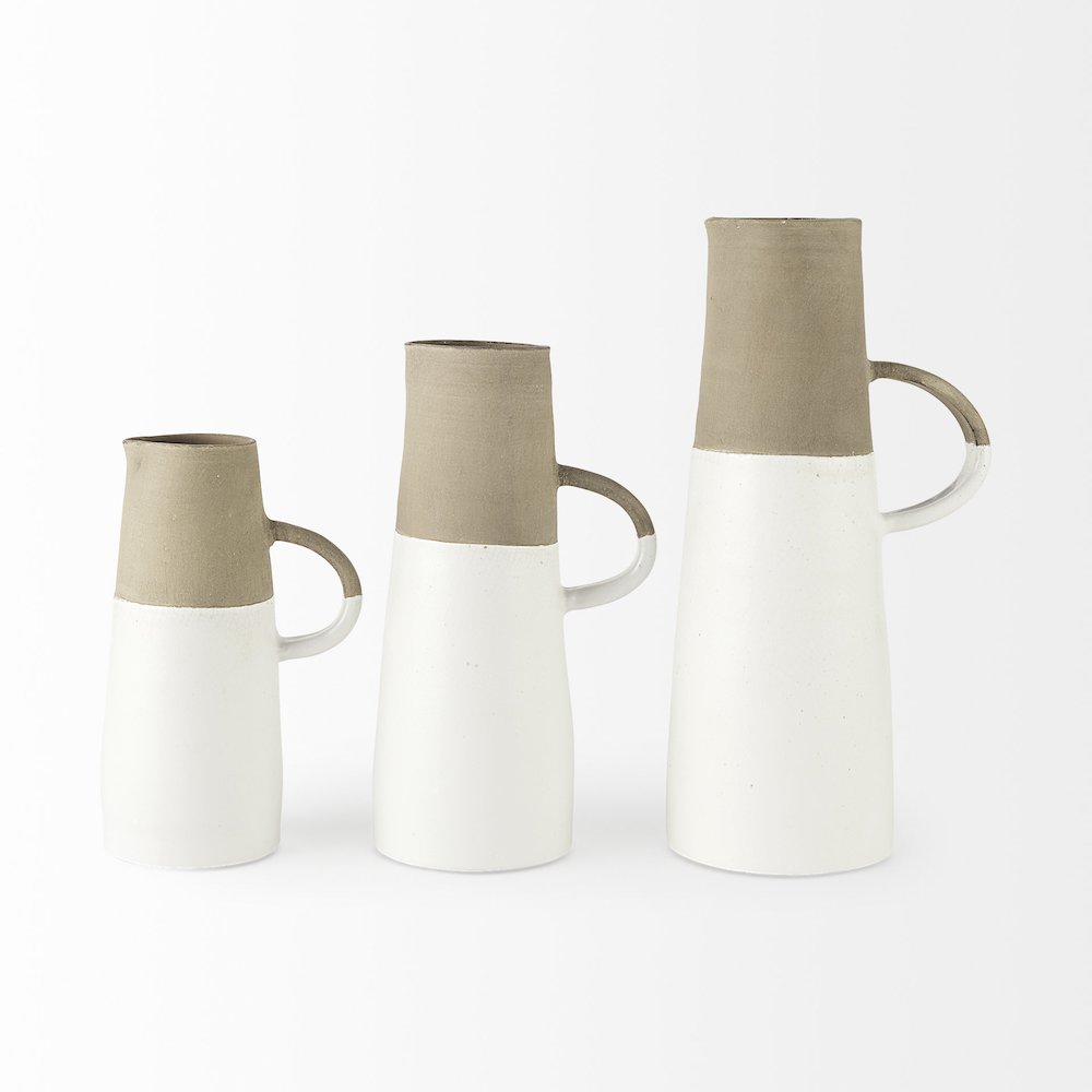 Garand Large 18.8H Two-Toned White Natural Ceramic Jug