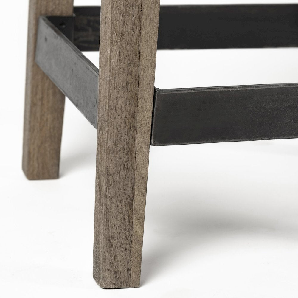 30" Seat Height Black Metal Seat & Foot Rest With Brown Wood Legs Stool