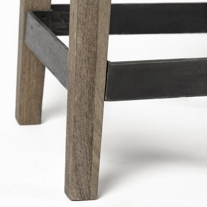 30" Seat Height Black Metal Seat & Foot Rest With Brown Wood Legs Stool