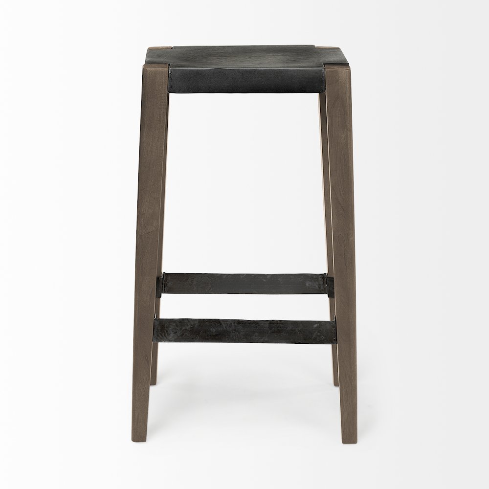 30" Seat Height Black Metal Seat & Foot Rest With Brown Wood Legs Stool