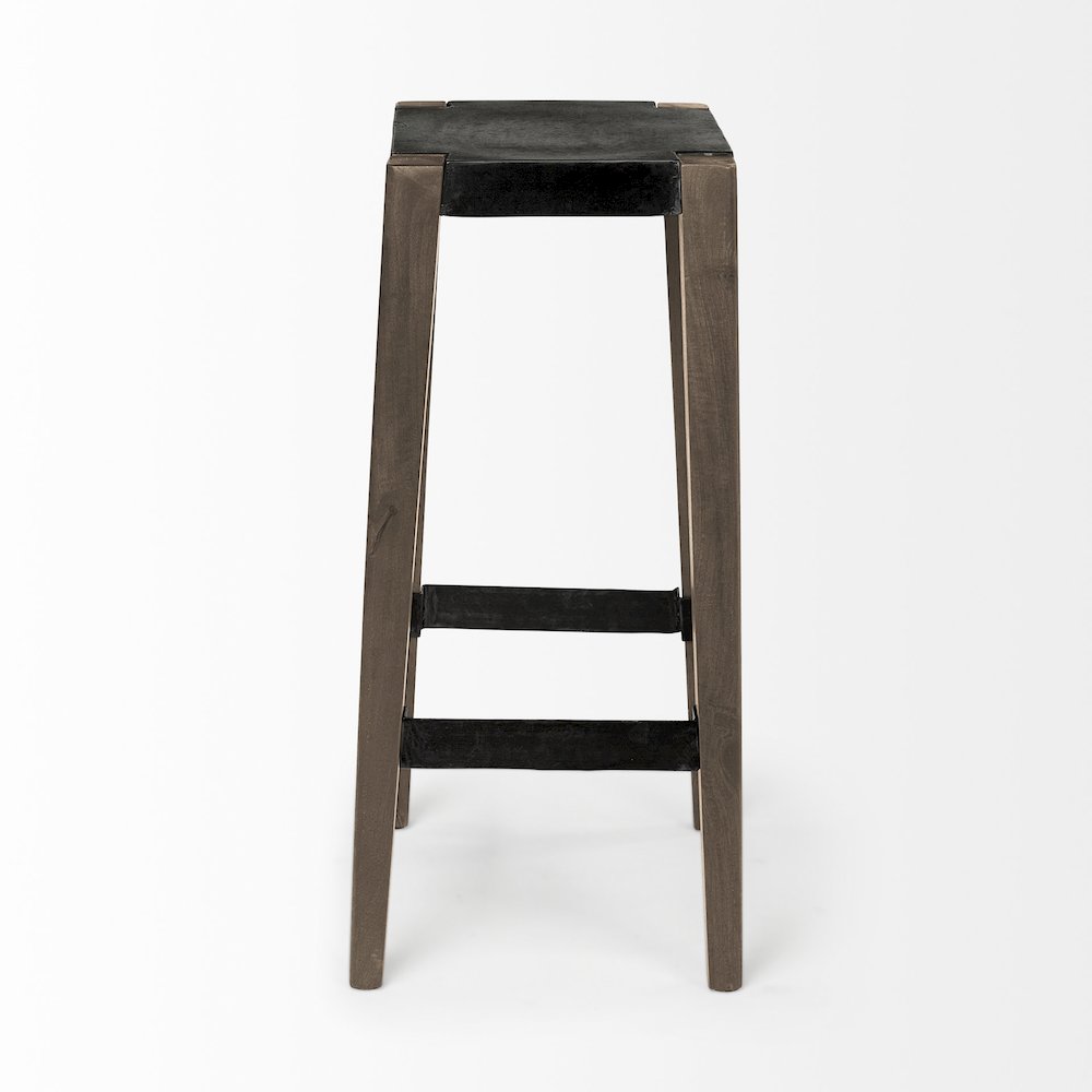 30" Seat Height Black Metal Seat & Foot Rest With Brown Wood Legs Stool