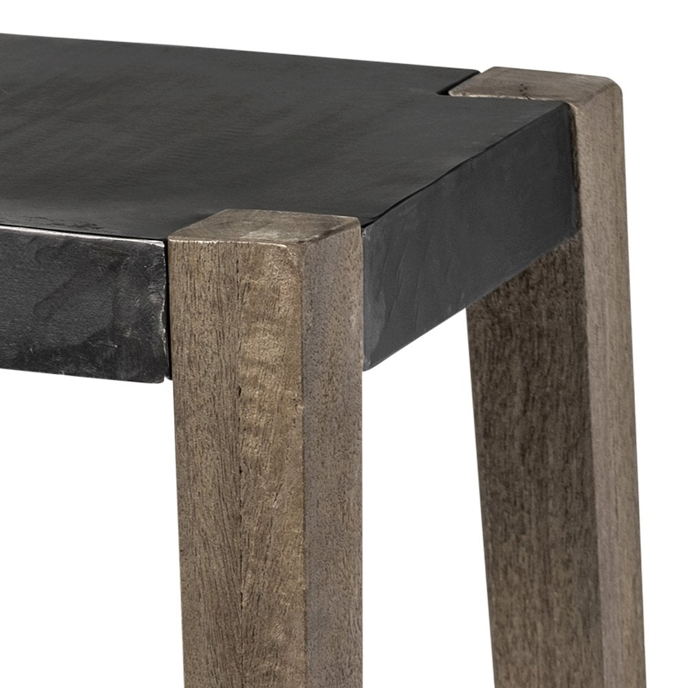 30" Seat Height Black Metal Seat & Foot Rest With Brown Wood Legs Stool