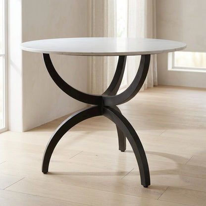 White Marble Top Dining Table with Black Metal Base, Modern Style