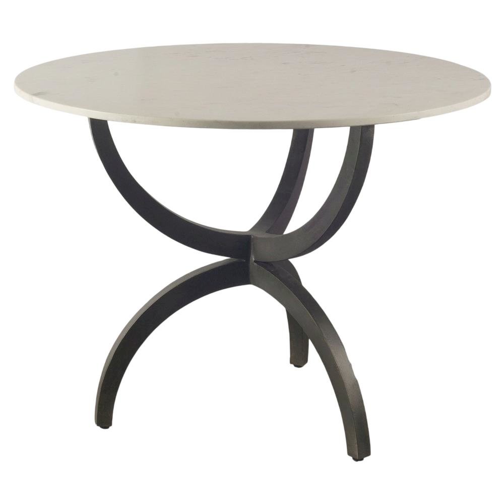 White Marble Top Dining Table with Black Metal Base, Modern Style