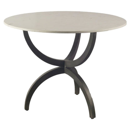 White Marble Top Dining Table with Black Metal Base, Modern Style