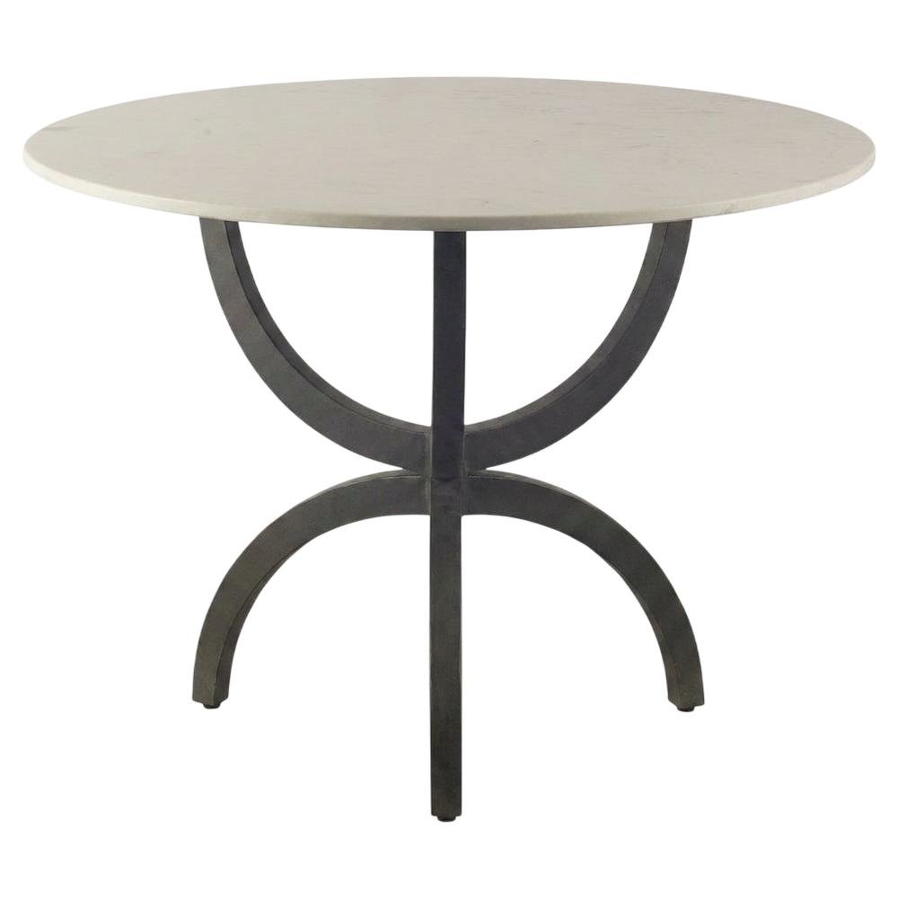 White Marble Top Dining Table with Black Metal Base, Modern Style
