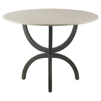 White Marble Top Dining Table with Black Metal Base, Modern Style