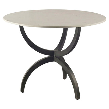 White Marble Top Dining Table with Black Metal Base, Modern Style