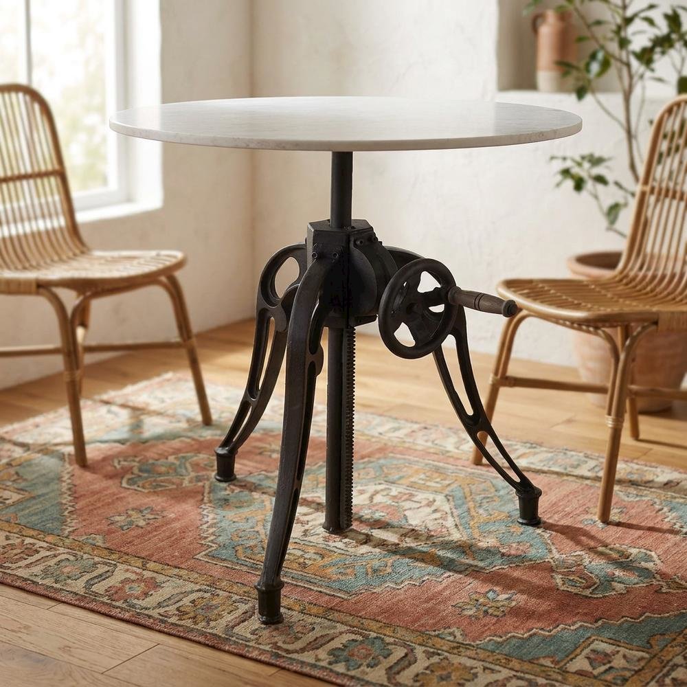 White Marble Top Dining Table with Black Metal Base, Luxe Style