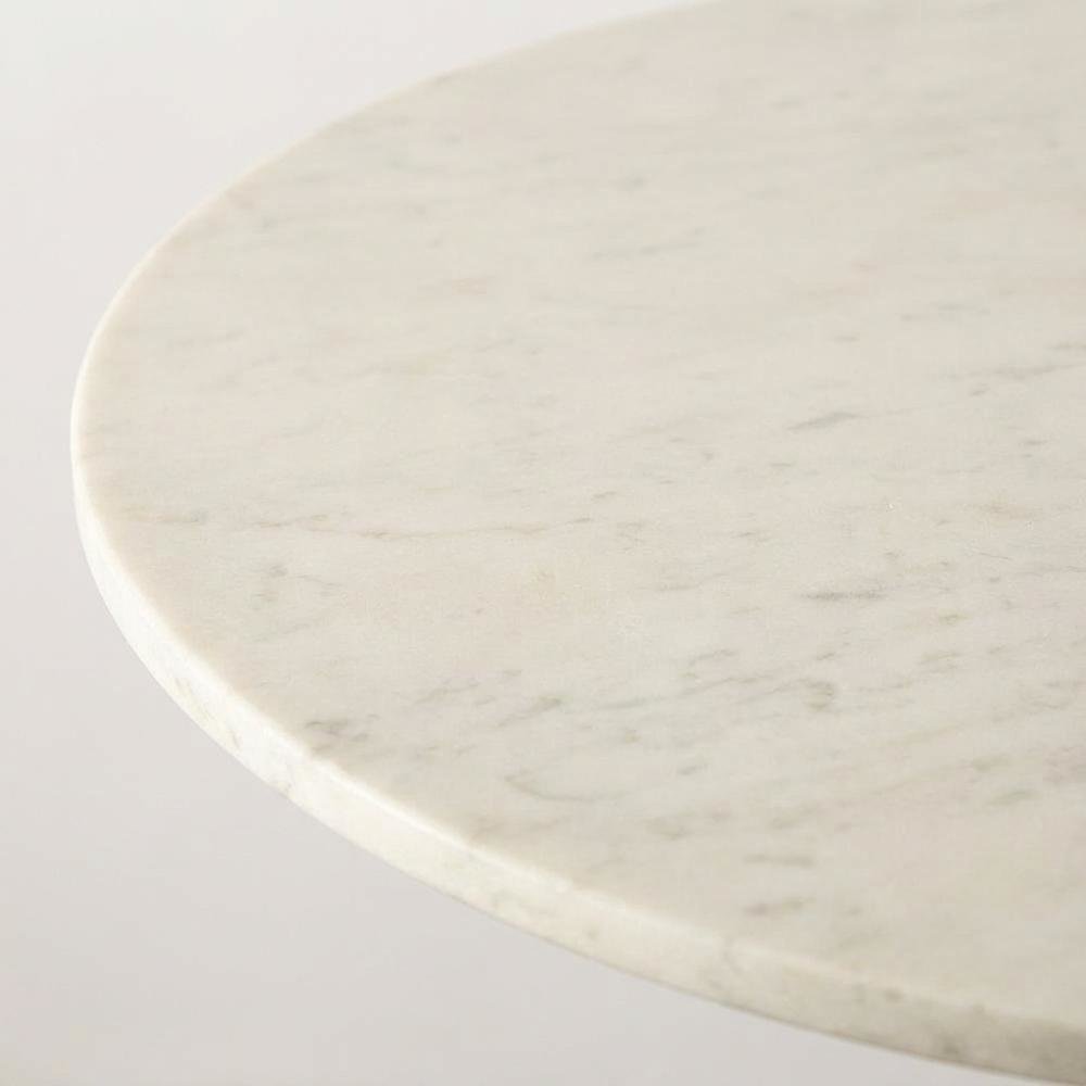 White Marble Top Dining Table with Black Metal Base, Luxe Style