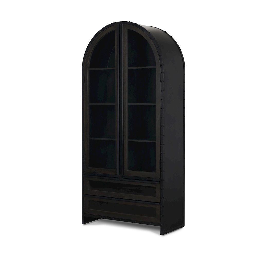 72.3" H Dark Brown Metal Brown Wood And Glass Door Display Cabinet