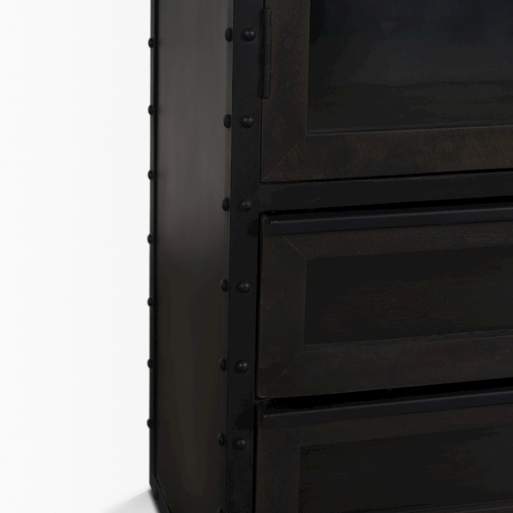72.3" H Dark Brown Metal Brown Wood And Glass Door Display Cabinet