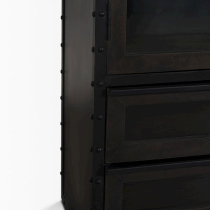 72.3" H Dark Brown Metal Brown Wood And Glass Door Display Cabinet
