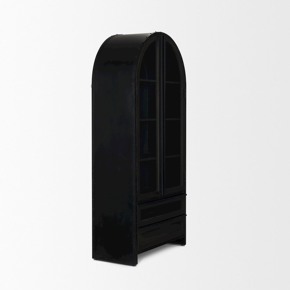 72.3" H Dark Brown Metal Brown Wood And Glass Door Display Cabinet