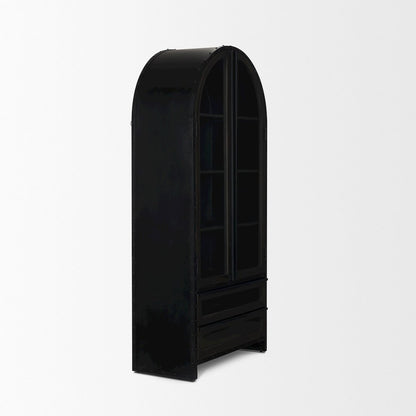 72.3" H Dark Brown Metal Brown Wood And Glass Door Display Cabinet