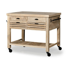 Columbia Light Brown Base with Black Iron Knobs Rolling Kitchen Island