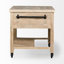 Columbia Light Brown Base with Black Iron Knobs Rolling Kitchen Island