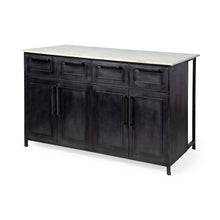 FierSolid Iron Black Body White Marble Top Four Drawer Kitchen Island