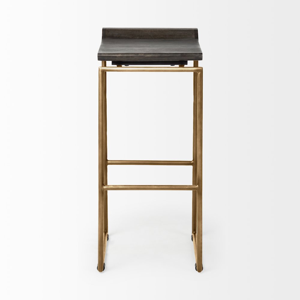 30.25" Seat Height Brown Wood Seat Gold Metal Base Stool