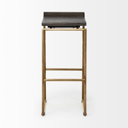 30.25" Seat Height Brown Wood Seat Gold Metal Base Stool