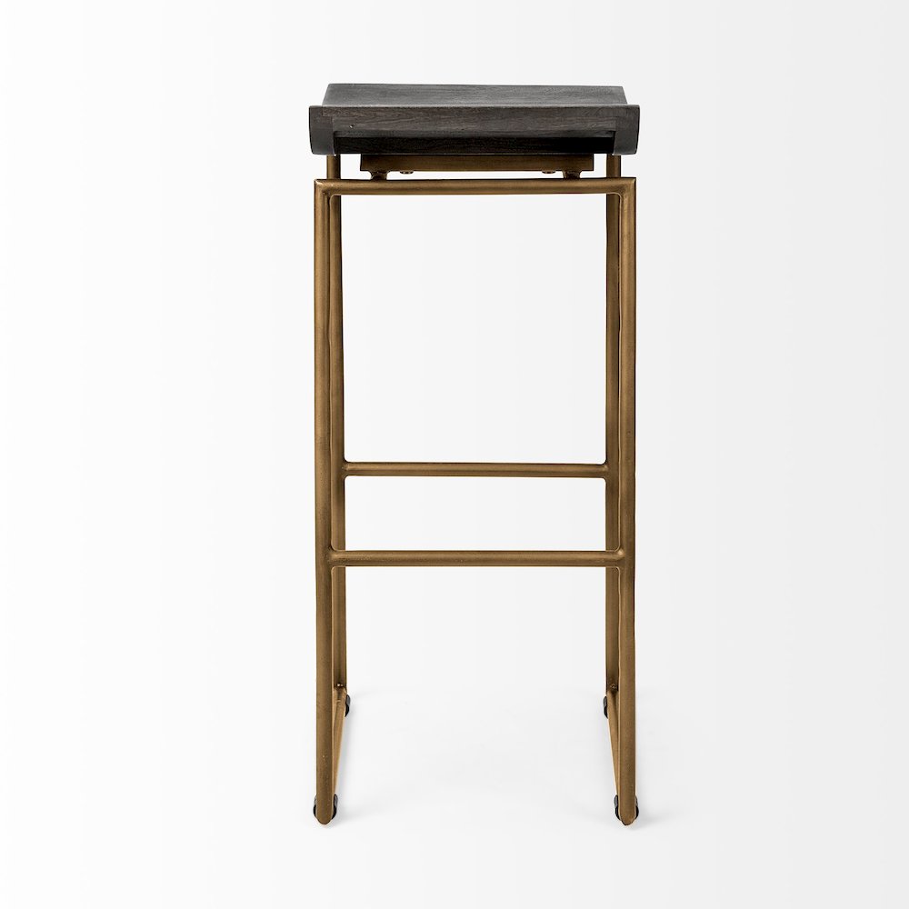 30.25" Seat Height Brown Wood Seat Gold Metal Base Stool