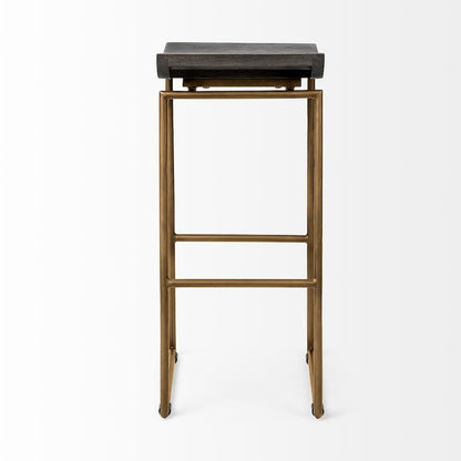 30.25" Seat Height Brown Wood Seat Gold Metal Base Stool