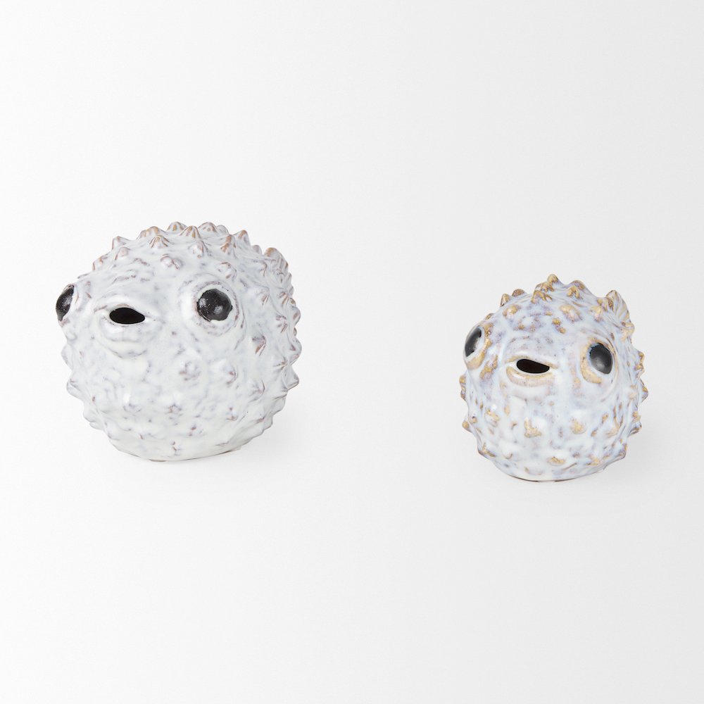 Spike (Large) 10L x 6W Off-White Ceramic Puffer Fish