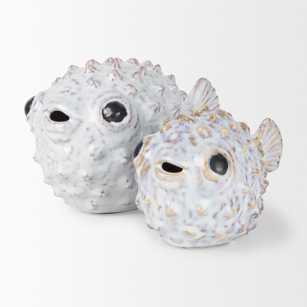 Spike (Large) 10L x 6W Off-White Ceramic Puffer Fish