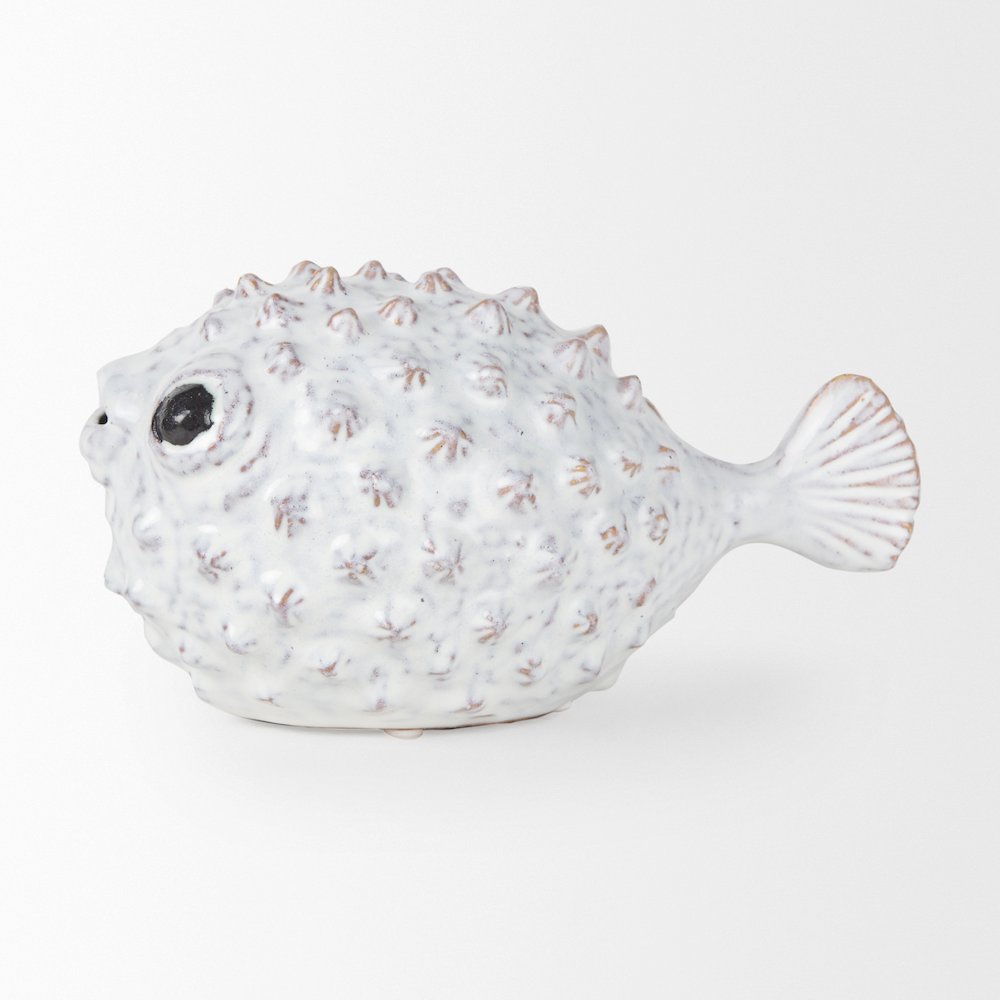 Spike (Large) 10L x 6W Off-White Ceramic Puffer Fish