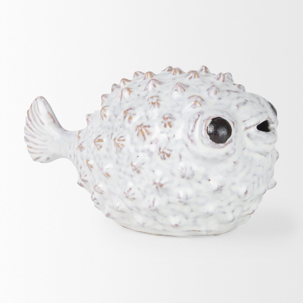 Spike (Large) 10L x 6W Off-White Ceramic Puffer Fish