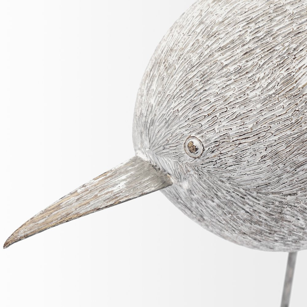 Snipe 6L x 6W Off-White Resin Bird Ornament Metal Feet