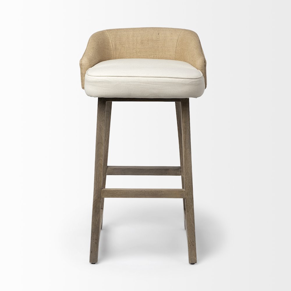 30.5" Seat Height Cream/Beige Fabric Seat Brown Wood Frame Bar Stool