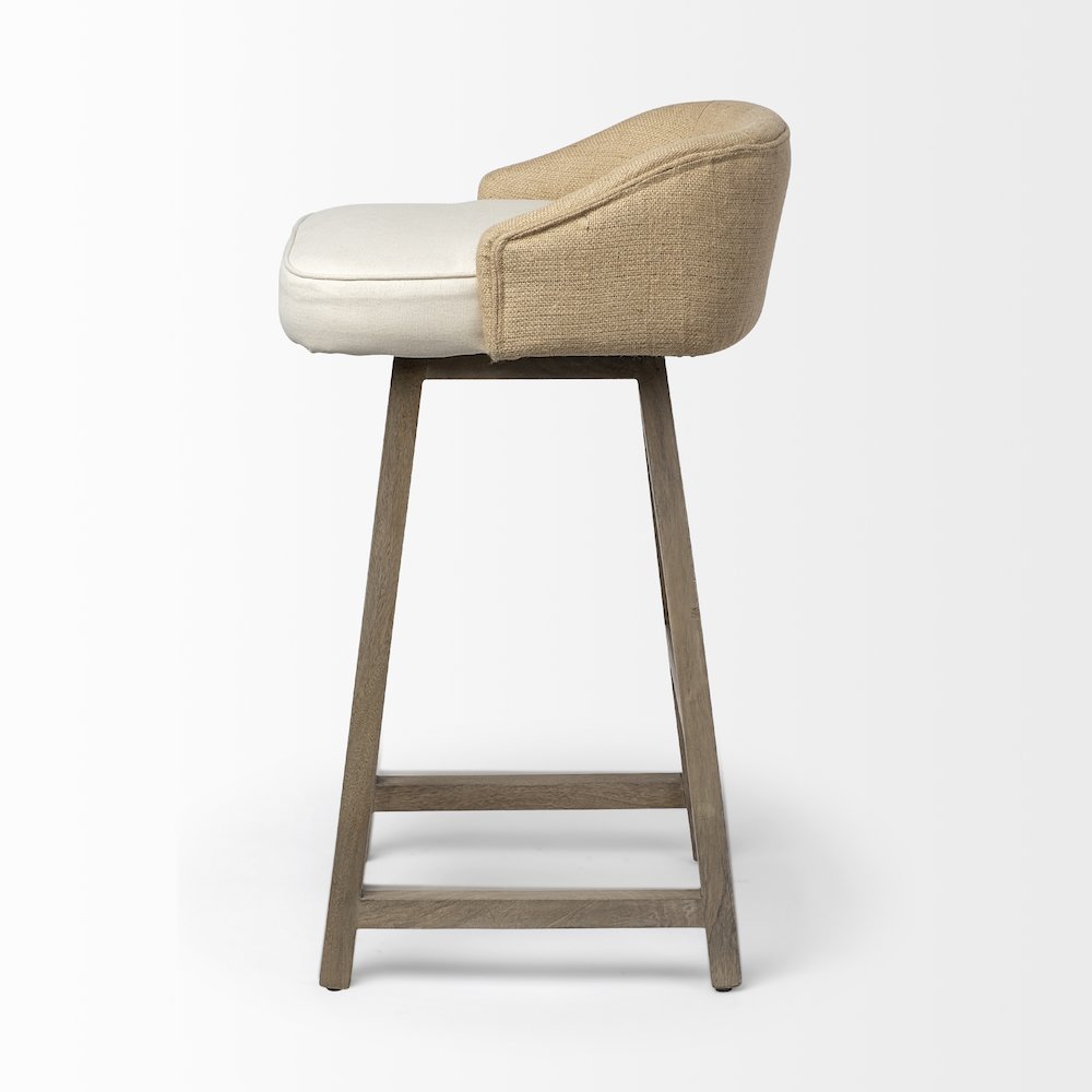 30.5" Seat Height Cream/Beige Fabric Seat Brown Wood Frame Bar Stool