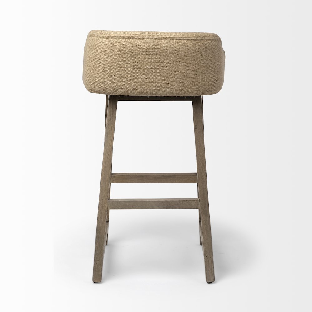 30.5" Seat Height Cream/Beige Fabric Seat Brown Wood Frame Bar Stool
