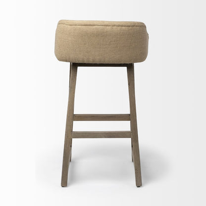 30.5" Seat Height Cream/Beige Fabric Seat Brown Wood Frame Bar Stool