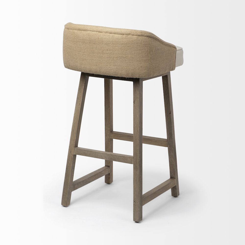 30.5" Seat Height Cream/Beige Fabric Seat Brown Wood Frame Bar Stool