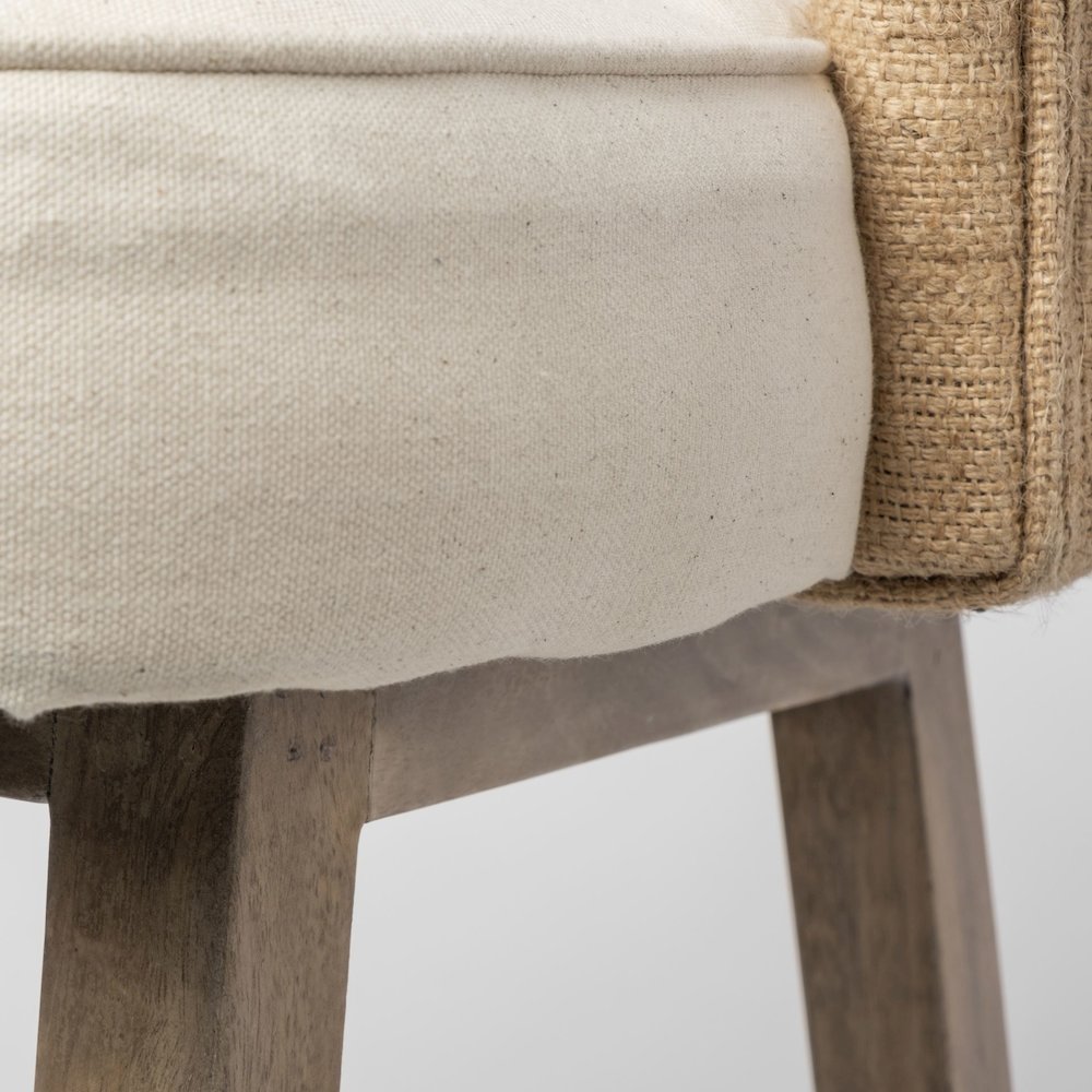 30.5" Seat Height Cream/Beige Fabric Seat Brown Wood Frame Bar Stool