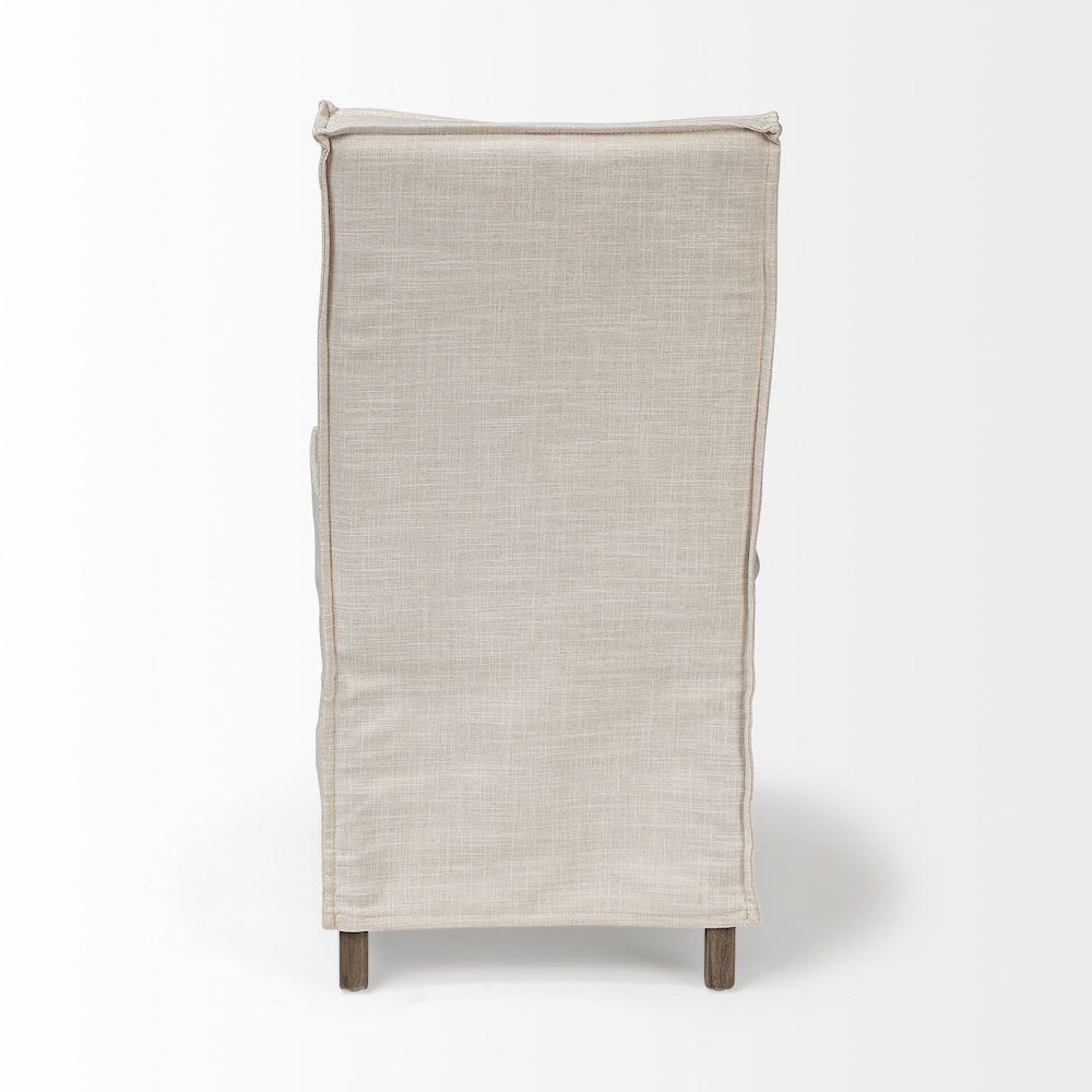 Cream Fabric Slip-Cover Brown Wooden Base Dining Chair