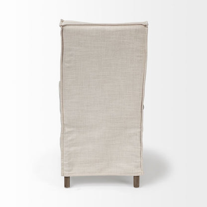 Cream Fabric Slip-Cover Brown Wooden Base Dining Chair