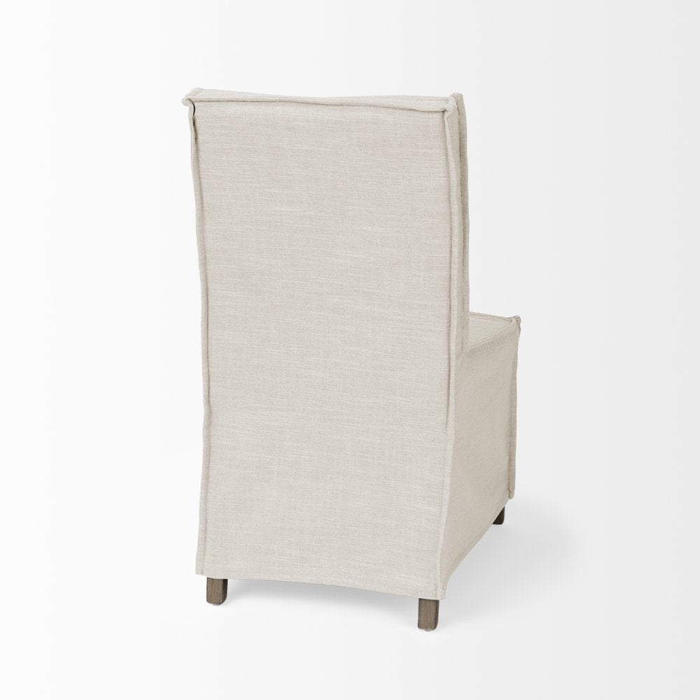 Cream Fabric Slip-Cover Brown Wooden Base Dining Chair