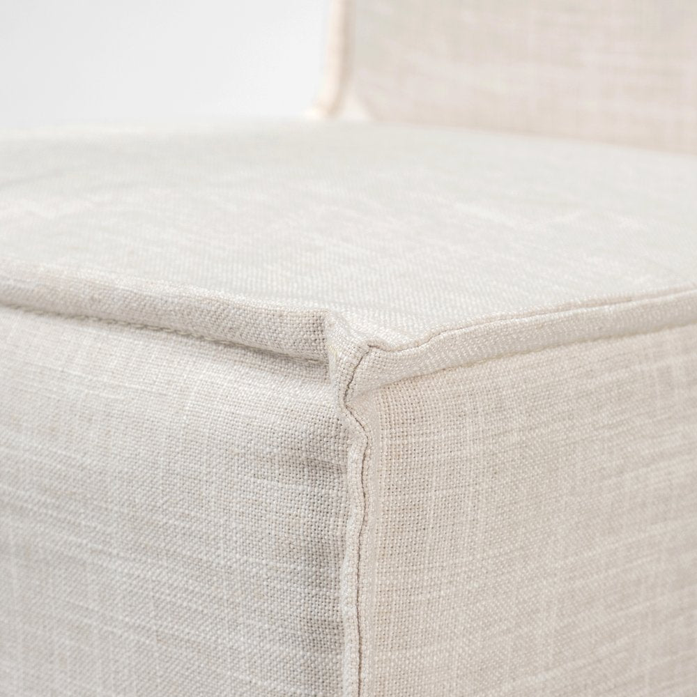 Cream Fabric Slip-Cover Brown Wooden Base Dining Chair
