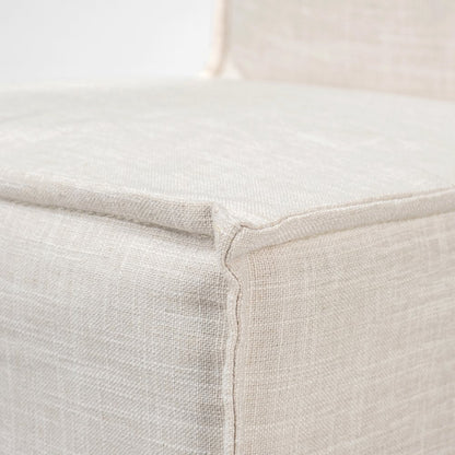 Cream Fabric Slip-Cover Brown Wooden Base Dining Chair