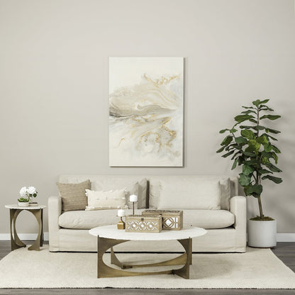 21L X 21W X 21H Round Live-Edge Marble Top And Gold Metal Base Side/End Table